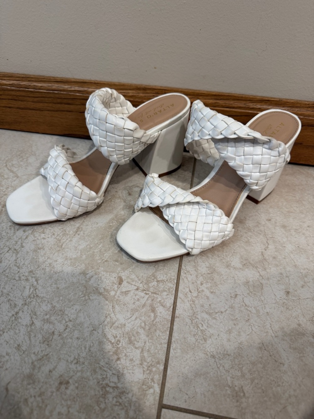 Altar'd State White Woven Double-Strap Block Heel Sandals